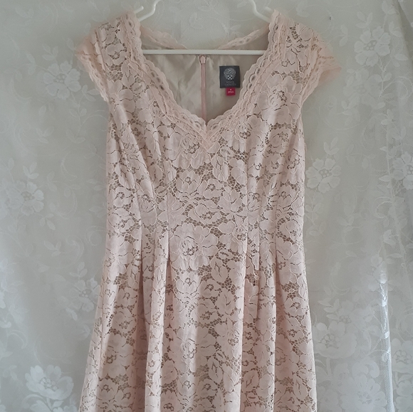 Vince camuto summer dress 8 blushing pink lace algodon cotton zip up lined - Picture 6 of 7